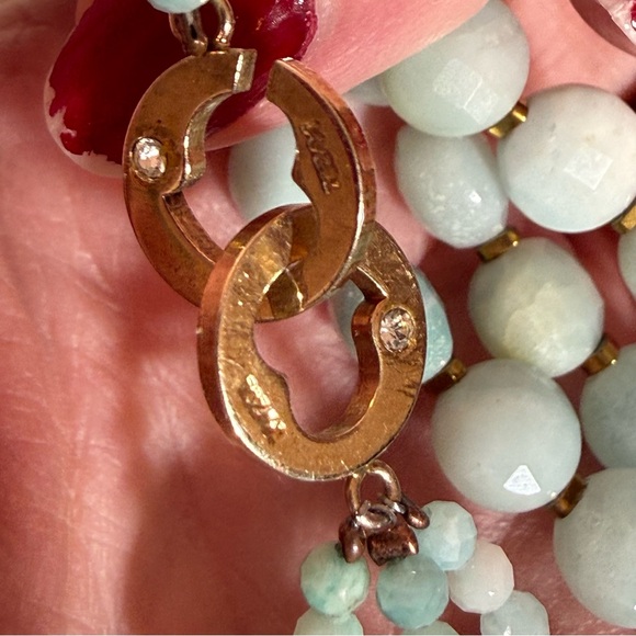 Estate aquamarine gemstone mermaidcore Gold plated Triple Strand bracelet - Picture 6 of 13